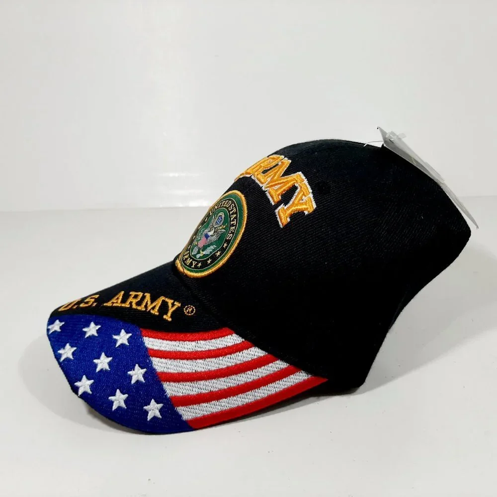 US ARMY EMBLEM HAT USA FLAG ON SIDE BRIM BALL CAP